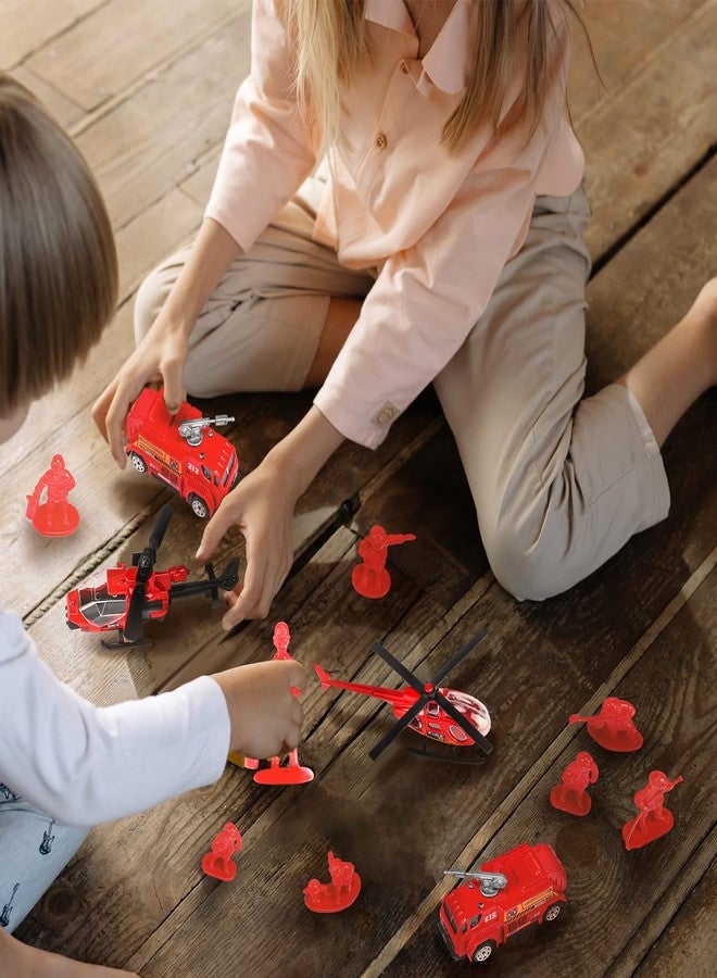 FANELEQU 14 Pcs Fire Truck with Firefighter Toy Set, Mini Die-cast Fire Engine Car, Mini Rescue Emergency Vehicle Playset for Kid Boy Girl Birthday Christmas Party Favors - Image 5